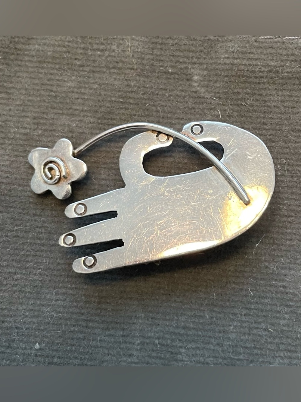 Vintage Naldo Sterling Pin - Hand Holding Flower
